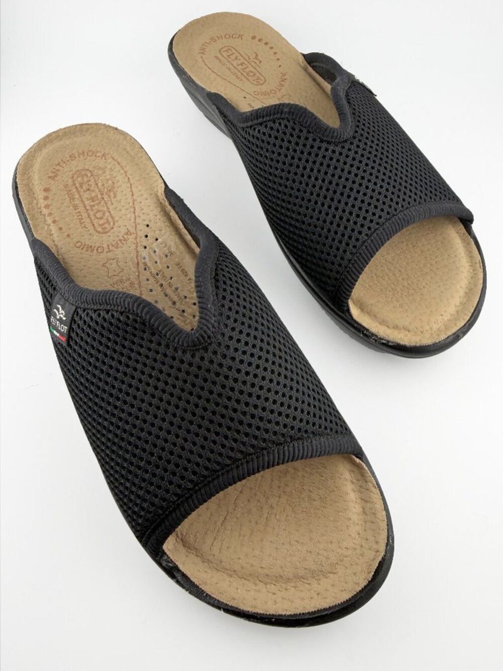 Fly Flot Comfort Slides Sandals Anti-Shock Anatomical Black Size 6.5